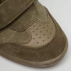 Pre Owned Isabel Marant Taupe Green/Brown Suede and Leather Bekett Wedge Sneakers Size 37