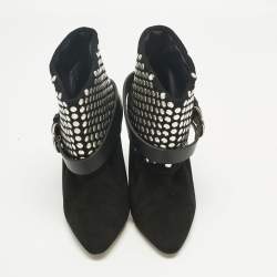 Pre Owned Isabel Marant Black Leather and Suede Studded Ankle Length Boots Size 38