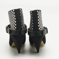 Pre Owned Isabel Marant Black Leather and Suede Studded Ankle Length Boots Size 38