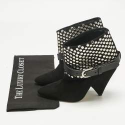 Pre Owned Isabel Marant Black Leather and Suede Studded Ankle Length Boots Size 38