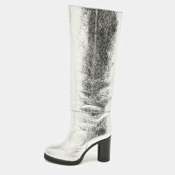 Pre Owned Isabel Marant Silver Foil Leather Knee Length Boots Size 39