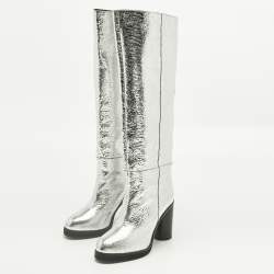 Pre Owned Isabel Marant Silver Foil Leather Knee Length Boots Size 39