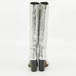 Pre Owned Isabel Marant Silver Foil Leather Knee Length Boots Size 39