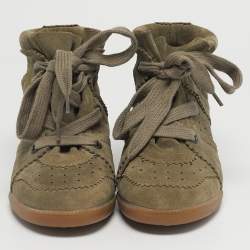 Pre Owned Isabel Marant Olive Green Suede Bobby Wedge Sneakers Size 37