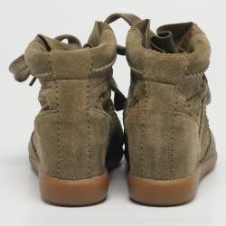 Pre Owned Isabel Marant Olive Green Suede Bobby Wedge Sneakers Size 37