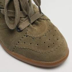 Pre Owned Isabel Marant Olive Green Suede Bobby Wedge Sneakers Size 37