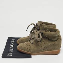 Pre Owned Isabel Marant Olive Green Suede Bobby Wedge Sneakers Size 37