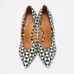 مملوكة مسبقًا حذاء كعب عالي إيزابيل مارانت كانفاس مطبوع أسود/أبيض مقاس 38