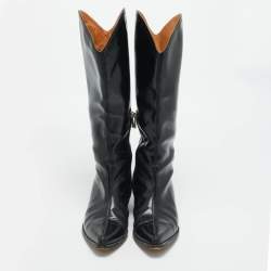 مملوكة مسبقًا Isabel Marant Size 38 Black Leather Cowboy Knee Length Boots