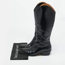مملوكة مسبقًا Isabel Marant Size 38 Black Leather Cowboy Knee Length Boots