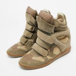 Pre Owned حذاء رياضي إيزابيل مارانت بيكيت جلدي ورمادي بكعب روكي مقاس 40