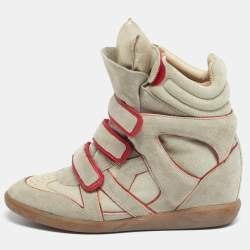 Pre Owned Isabel Marant Bekett Size 41 Grey/Red Leather and Suede Wedge Sneakers
