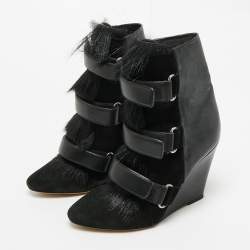 Pre Owned Isabel Marant Scarlet Size 38 Black Leather and Suede Ankle Length Wedge Boots