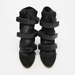 Pre Owned Isabel Marant Scarlet Size 38 Black Leather and Suede Ankle Length Wedge Boots