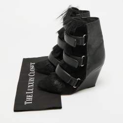 Pre Owned Isabel Marant Scarlet Size 38 Black Leather and Suede Ankle Length Wedge Boots