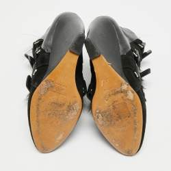 Pre Owned Isabel Marant Scarlet Size 38 Black Leather and Suede Ankle Length Wedge Boots