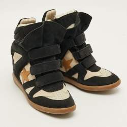 Pre Owned حذاء رياضي ايزابيل مارانت بيكيت سويدي وكانفاس  بيج / أسود  كعب روكي مقاس 38