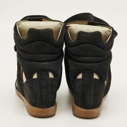 Pre Owned حذاء رياضي ايزابيل مارانت بيكيت سويدي وكانفاس  بيج / أسود  كعب روكي مقاس 38