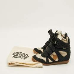 Pre Owned حذاء رياضي ايزابيل مارانت بيكيت سويدي وكانفاس  بيج / أسود  كعب روكي مقاس 38