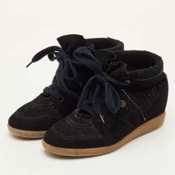 مملوكة مسبقًا Isabel Marant Bobby Size 40 Black Perforated Suede Lace Up Wedge Sneakers