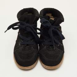 مملوكة مسبقًا Isabel Marant Bobby Size 40 Black Perforated Suede Lace Up Wedge Sneakers