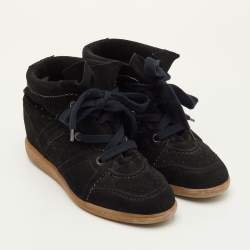 مملوكة مسبقًا Isabel Marant Bobby Size 40 Black Perforated Suede Lace Up Wedge Sneakers