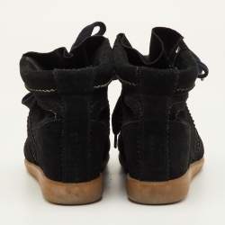 مملوكة مسبقًا Isabel Marant Bobby Size 40 Black Perforated Suede Lace Up Wedge Sneakers