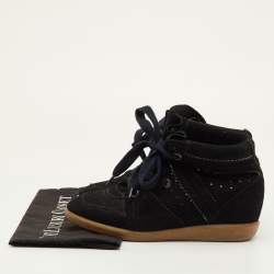 مملوكة مسبقًا Isabel Marant Bobby Size 40 Black Perforated Suede Lace Up Wedge Sneakers