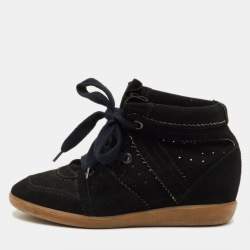 مملوكة مسبقًا Isabel Marant Bobby Size 40 Black Perforated Suede Lace Up Wedge Sneakers