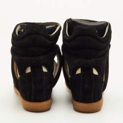 مملوكة مسبقًا Isabel Marant Bekett Size 38 Black/Off White Suede and Canvas Wedge Sneakers
