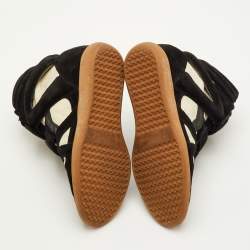 مملوكة مسبقًا Isabel Marant Bekett Size 38 Black/Off White Suede and Canvas Wedge Sneakers