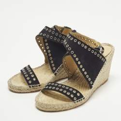 Pre Owned Isabel Marant Size 38 Navy Blue Suede Wedge Sandals
