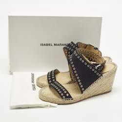 Pre Owned Isabel Marant Size 38 Navy Blue Suede Wedge Sandals