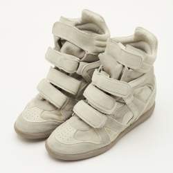 Pre Owned Isabel Marant Bekett Size 38 Ecru Beige Suede Wedge Sneakers