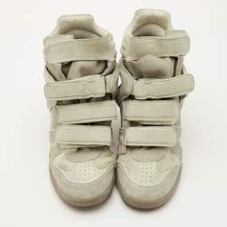 Pre Owned Isabel Marant Bekett Size 38 Ecru Beige Suede Wedge Sneakers