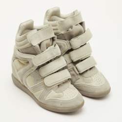 Pre Owned Isabel Marant Bekett Size 38 Ecru Beige Suede Wedge Sneakers