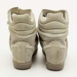 Pre Owned Isabel Marant Bekett Size 38 Ecru Beige Suede Wedge Sneakers