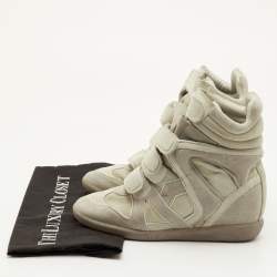 Pre Owned Isabel Marant Bekett Size 38 Ecru Beige Suede Wedge Sneakers