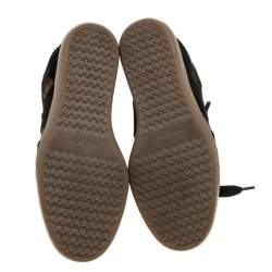 Pre Owned Isabel Marant Black Printed Ponyskin and Suede Blossom Lace Up Wedge Sneakers Size 39