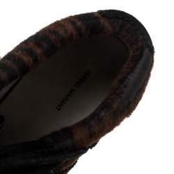 Pre Owned Isabel Marant Black Printed Ponyskin and Suede Blossom Lace Up Wedge Sneakers Size 39