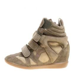 Pre Owned Isabel Marant Moos Green Suede Bekett Wedge Sneakers Size 38
