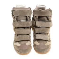 Pre Owned Isabel Marant Moos Green Suede Bekett Wedge Sneakers Size 38