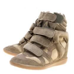 Pre Owned Isabel Marant Moos Green Suede Bekett Wedge Sneakers Size 38