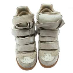 Pre Owned Isabel Marant Beige Suede Bekett Wedge Sneakers Size 36