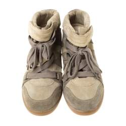 Pre Owned Isabel Marant Olive Green Suede Bobby Lace Up Wedge Sneakers Size 41