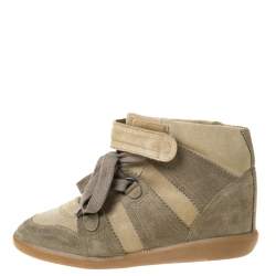Pre Owned Isabel Marant Olive Green Suede Bobby Lace Up Wedge Sneakers Size 41