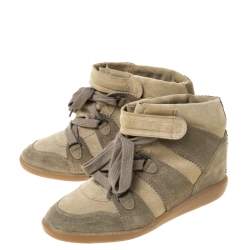 Pre Owned Isabel Marant Olive Green Suede Bobby Lace Up Wedge Sneakers Size 41