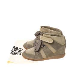 Pre Owned Isabel Marant Olive Green Suede Bobby Lace Up Wedge Sneakers Size 41