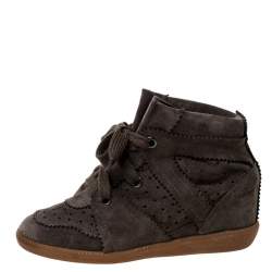 Pre Owned Isabel Marant Brown Suede Leather Bobby Wedge Sneakers Size 36