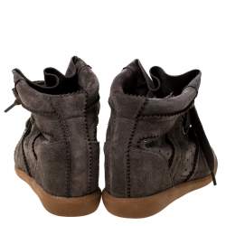 Pre Owned Isabel Marant Brown Suede Leather Bobby Wedge Sneakers Size 36